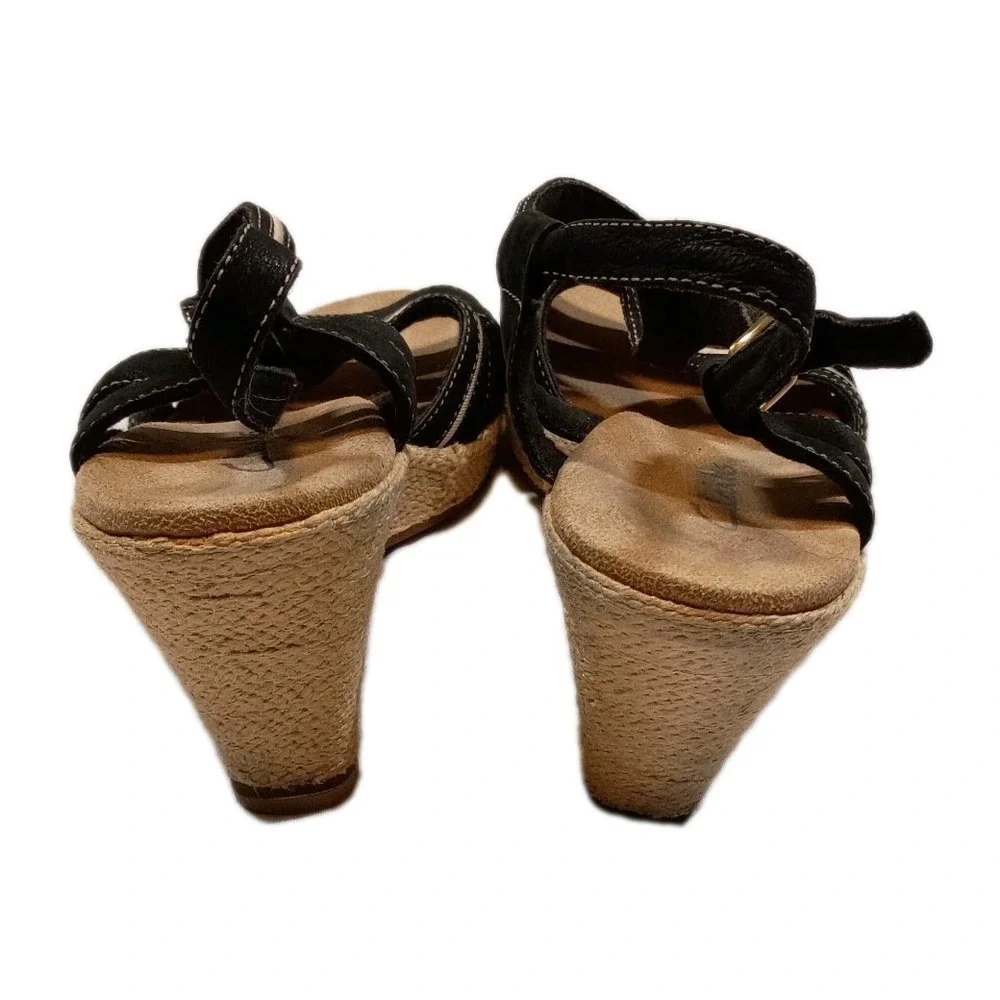 Clarks Espadrille Style Wedge Sandals Women's 10M Strappy‎ Black Leather